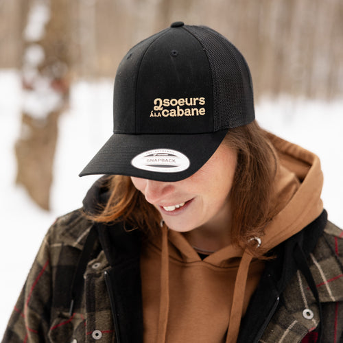 Embroidered black cap